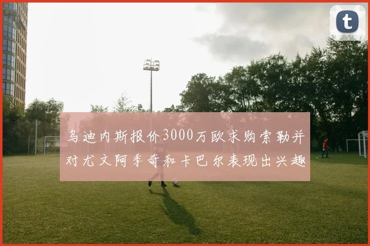 乌迪内斯报价3000万欧求购索勒并对尤文阿季奇和卡巴尔表现出兴趣